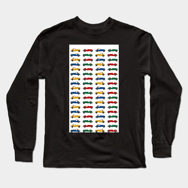 Morgan Plus Four cars in Red, Yellow, Blue and Green Long Sleeve T-Shirt by ontherails